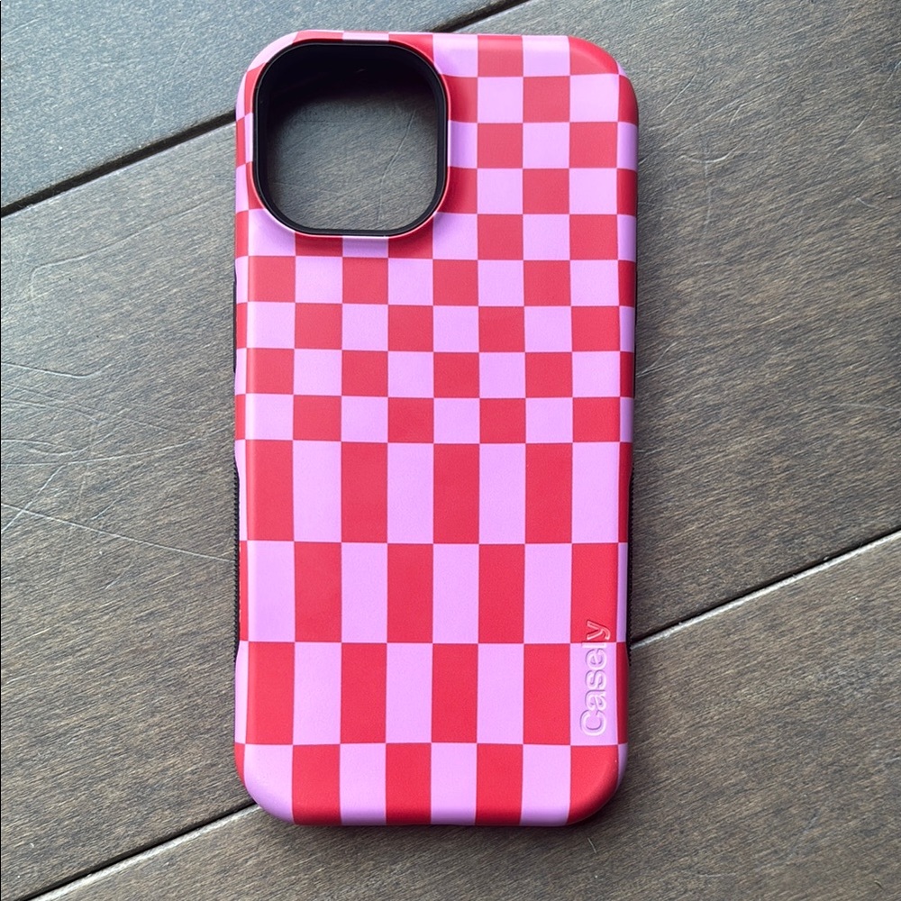 Casely Red and Pink Checkered iPhone 15 Case
